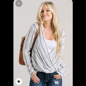 Em Creme Nora Striped Open Blouse, size M, new